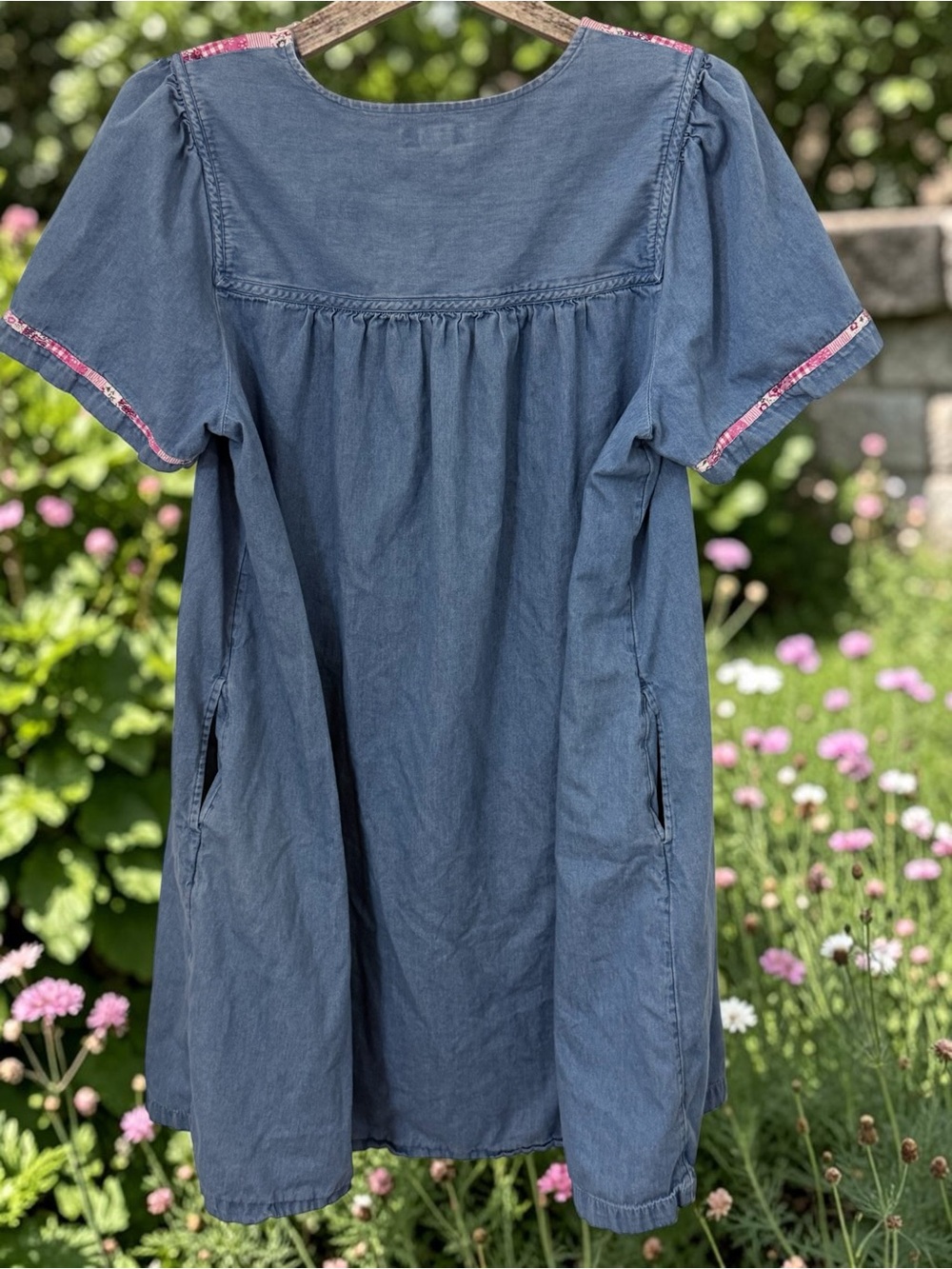 Go Softly Denim Zip-Front Robe with Pink Embroidered Yoke - Picture 5 of 5